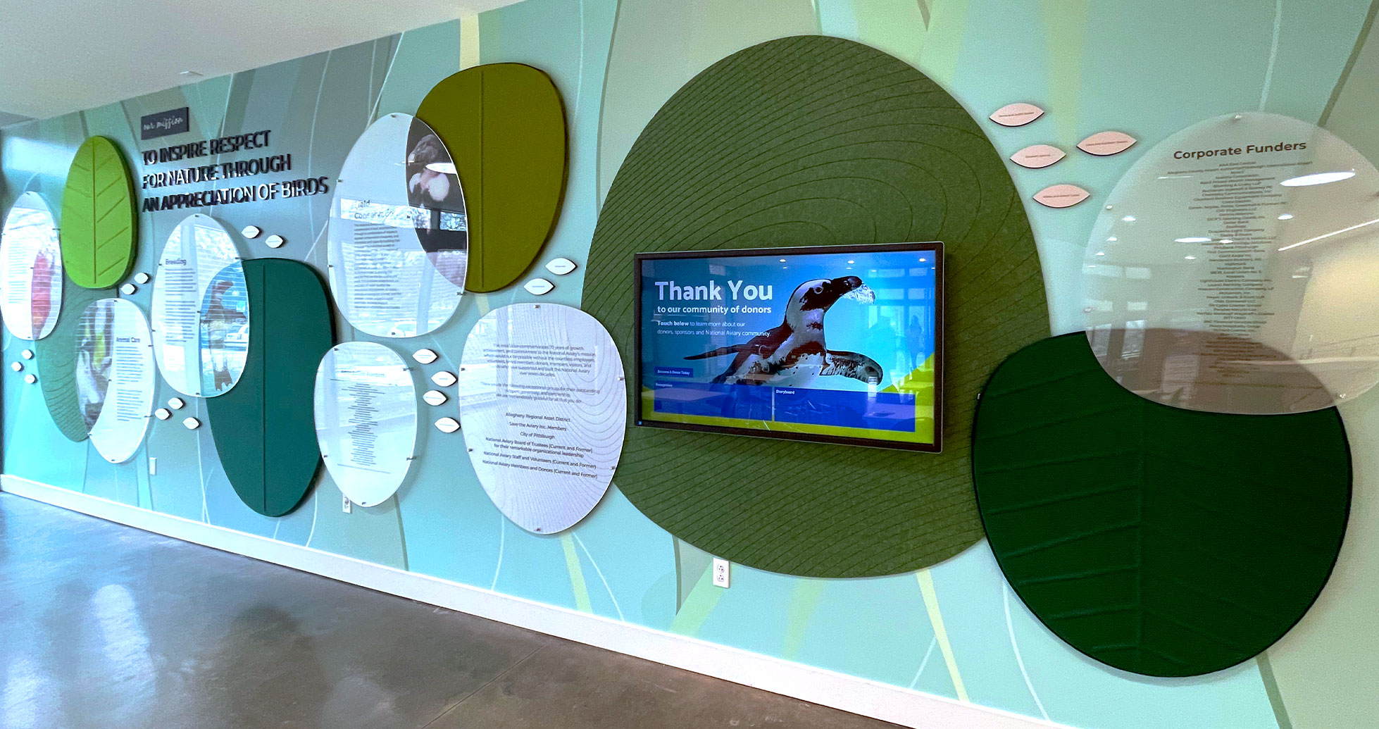 Digital donor recognition installation at National Aviary