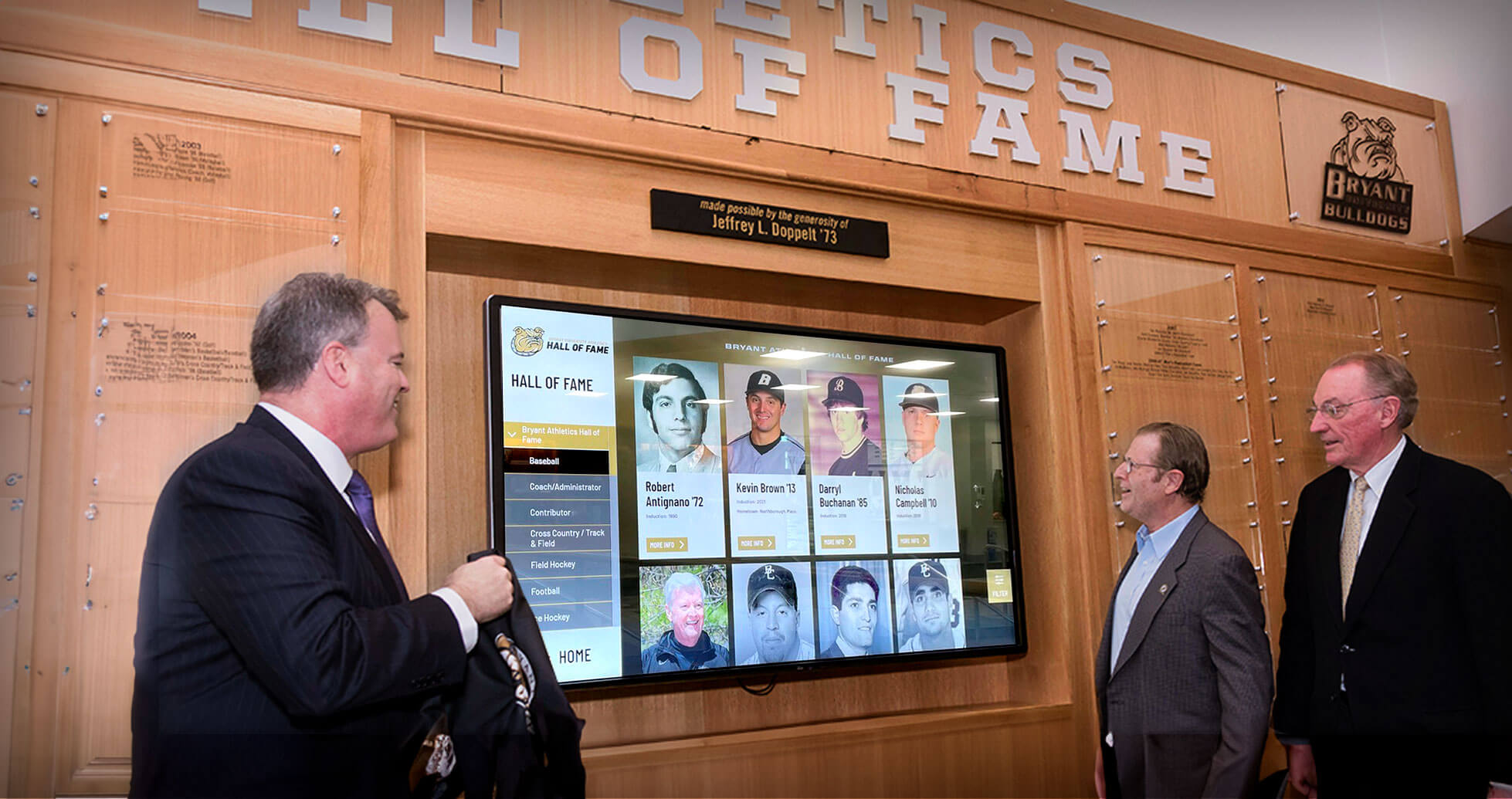 Interactive Hall of Fame installation at Bryant University Athletics