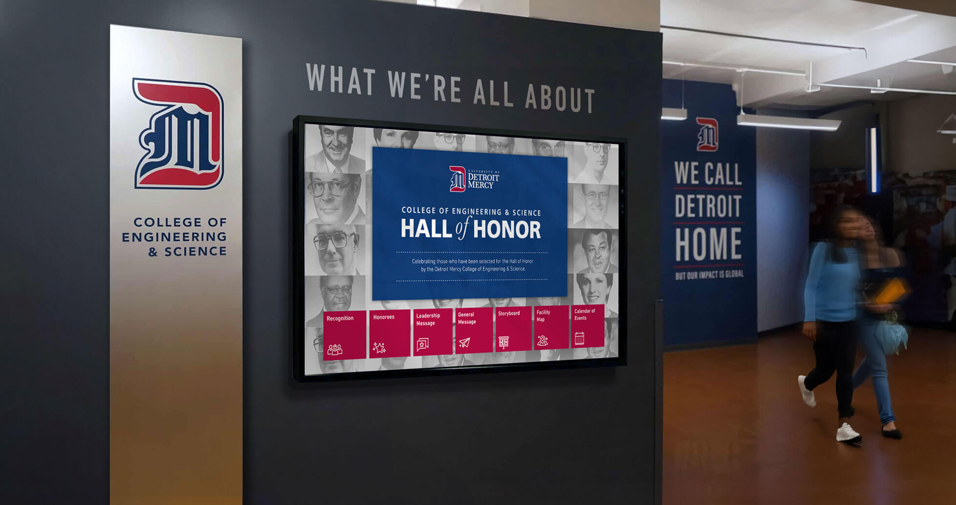 Interactive Hall of Honor installation at Detroit Mercy
