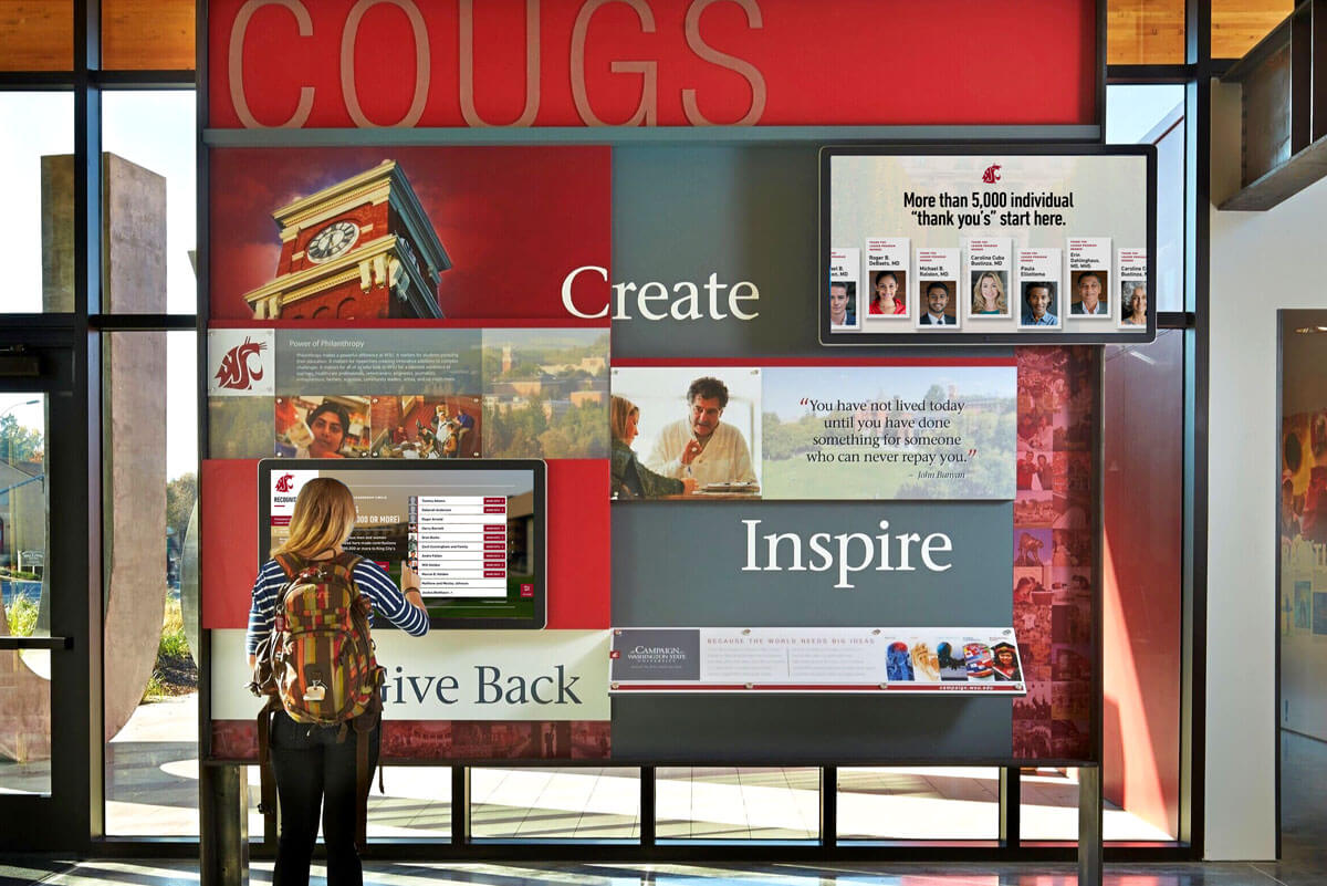 Interactive donor recognition wall at Washington State University